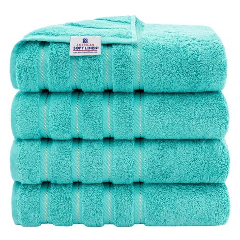 American Soft Linen 4 Pack Bath Towel Set, 100% Cotton, 27 inch by 54 inch  Bath Towels for Bathroom, Turquoise Blue