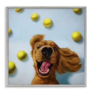 Stupell Industries Happy Smiling Pet Dog with Yellow Tennis Balls Framed Giclee Art - 1 of 4