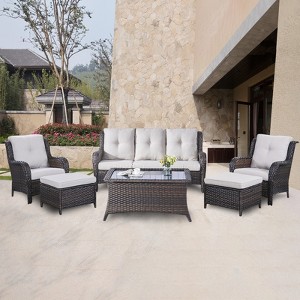 POCASSY 6 Piece Rattan Sofa Seating Group with Cushions - 1 of 4
