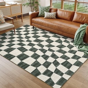 Geometric Area Rug Washable Rugs, Farmhouse Living Room Rugs for Bedroom, Contemporary Low Pile Non-Slip Rug - 1 of 4