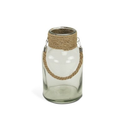 HomeRoots 12" Clear And Brown Glass Jar with Rope