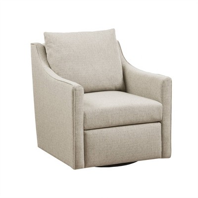 Natural Ivory Swivel Armchair with Wood Frame