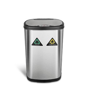 Nine Stars 13.2gal/50L Recycle Motion Sensor Trash Can: Stainless Steel, Quiet Lid, Fingerprint-Resistant, Indoor Use - 1 of 4
