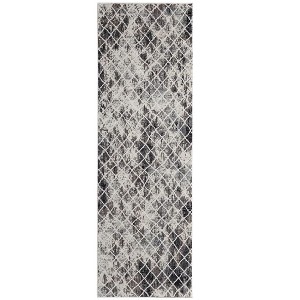 HomeRoots 8' Gray And Ivory Geometric Runner Rug - 1 of 4
