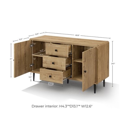 LuxenHome Oak Manufactured Wood 48.8-Inch Wide 2-Door 3-Drawer Buffet Cabinet — фото 2