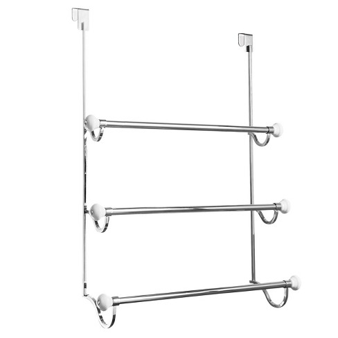 3 Tier Chrome Over Door Towel Rail Rack Hanger Holder Bathroom