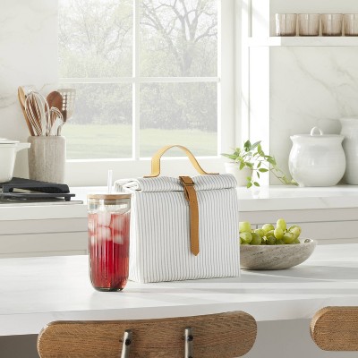 Ticking Stripe Waxed Canvas Lunch Bag Gray/Cream - Hearth &#38; Hand&#8482; with Magnolia