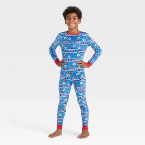 Boys' 2pc Sonic the Hedgehog Holiday Snuggly Soft Pajama Set - Blue - 1 of 4