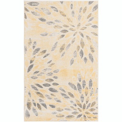 Yellow and Gray Rectangular Synthetic Easy Care Area Rug