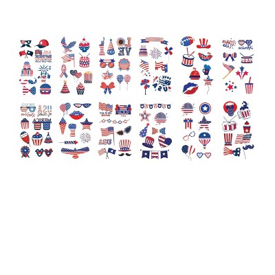 4E's Novelty Patriotic Temporary Tattoos 100 Pcs, 4th of July Tattoos, Fake Tattoos for Independence Day Party Supplies