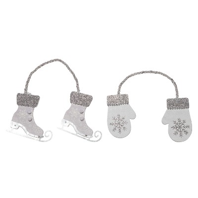 Transpac MDF Winter Metallic Ornament Set of 2 Christmas Home Decorations