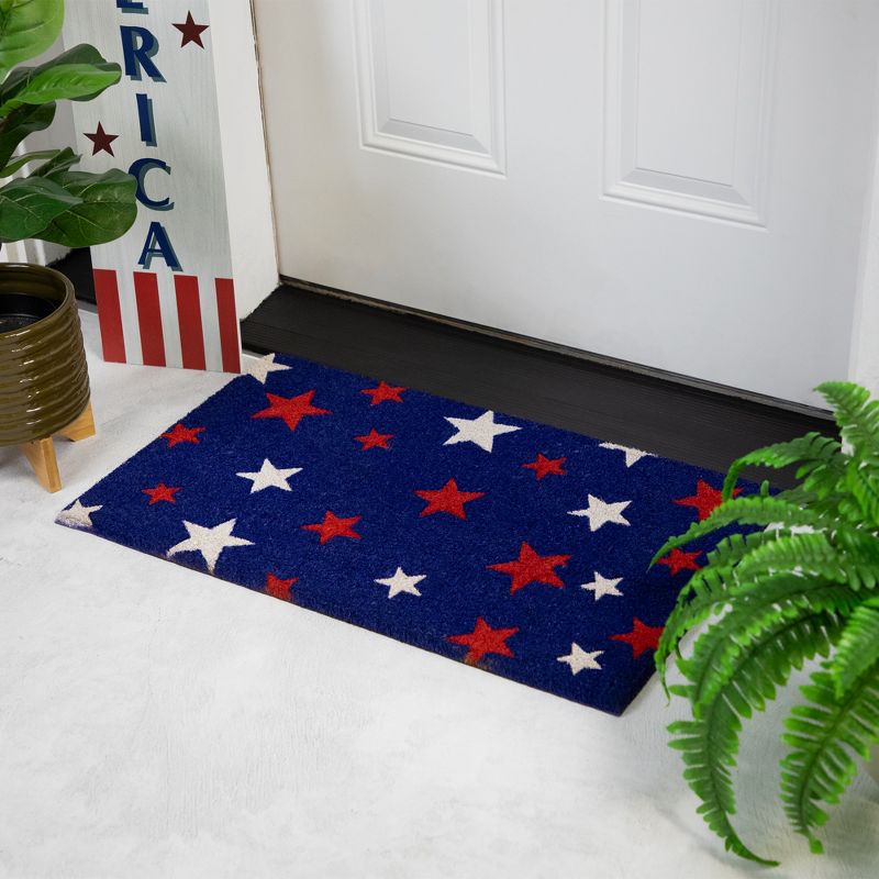 Northlight Blue Coir Red and White Stars Americana Outdoor Doormat 18" x 30", 2 of 6