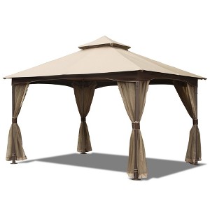 10'x13' Gazebo, Outdoor Gazebo with Mosquito Netting, Metal Frame Double Roof Soft Top Patio Gazebo Canopy Tent (Khaki) - 1 of 4