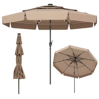 Tangkula 10 FT Solar Patio Umbrella w/ 32 LED Lights 3-Tier Vented Top & Tilt Adjustment