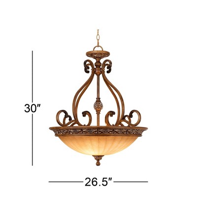 Elegant Golden Bronze 27" Pendant Chandelier with Champagne Glass Bowl