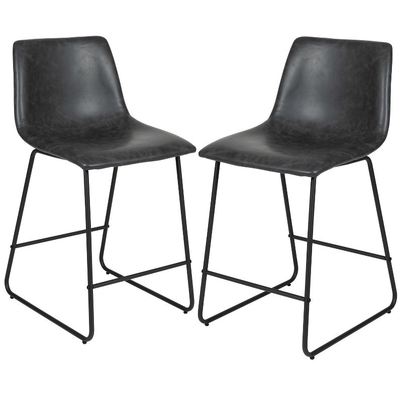 Emma and Oliver Set of 2 Kitchen Counter Height Stool - 24 Inch LeatherSoft Barstool, 1 of 15