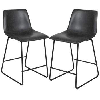 Emma and Oliver Set of 2 Kitchen Counter Height Stool - 24 Inch LeatherSoft Barstool