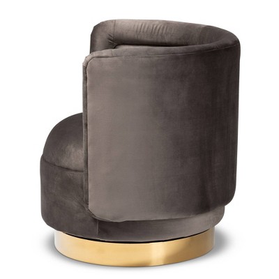Gray Velvet Barrel Swivel Accent Chair with Gold Base