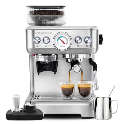 CASABREWS 5700Gense All-in-One Espresso Machine: Grinder, Milk Frother, Pressure Gauge, Volume Control