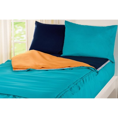Twin Turquoise and Orange Microfiber Bed-in-a-Bag Set