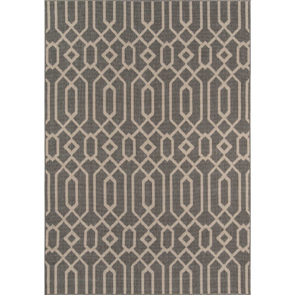 7'x10' Geometric Area Rug Gray - Momeni This elegant indoor/outdoor all-weather area rug offers everything you need to complete the ultimate outdoor room. Repeating stripes, diamonds, trellis and arabesque shapes meet nautical icons like ropes, anchors and waves, adding a luxe layer to all interior and exterior living spaces, including patios, porches and pool decks. Durable power-loomed construction ensures each decorative floorcovering transitions beautifully from season to season while the vibrant color palette and enduring polypropylene fibers offer endless design possibilities indoors and out. Size: 7'X10'. Color: Gray. Pattern: Geometric.