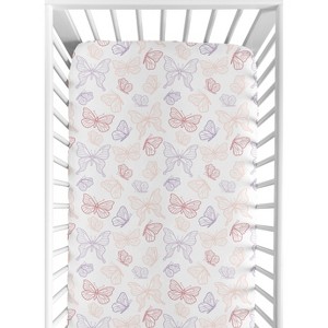 Sweet Jojo Designs Girl Baby Fitted Crib Sheet Butterfly Pink Purple White - 1 of 4