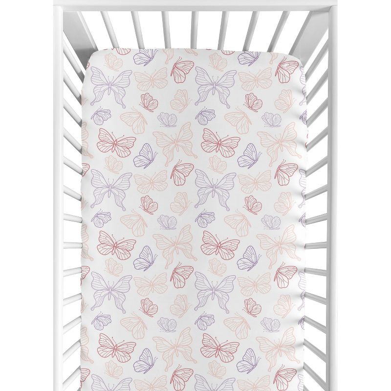 Sweet Jojo Designs Girl Baby Fitted Crib Sheet Butterfly Pink Purple White, 1 of 8