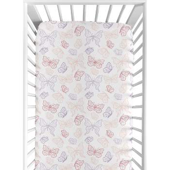 Sweet Jojo Designs Girl Baby Fitted Crib Sheet Butterfly Pink Purple White