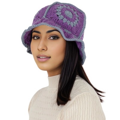 Anna-Kaci Women's Crochet Bucket Hat Retro Sunburst Pattern Knit Handmade Foldable Floppy Beach Hat