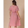 INSPIRE CHIC Women's Short Sleeve Elastic Waist Round Neck Pleated A-Line Casual Midi Dress - 3 of 4