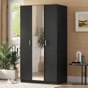 3-Door Wardrobe with Mirror, Clothing Armoire with Hanging Rod and 3 Fixed Shelves 4Q - ModernLuxe - 1 of 4