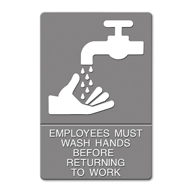 Headline Sign ADA Sign EMPLOYEES MUST WASH HANDS... Tactile Symbol/Braille 6 x 9 Gray 4726, 1 of 3