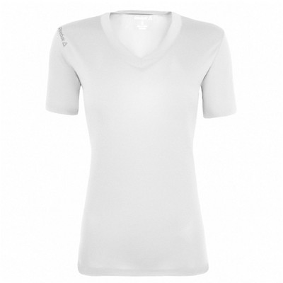 Reebok Womens Volt V-Neck Performance Basic T-Shirt, White, XX-Large