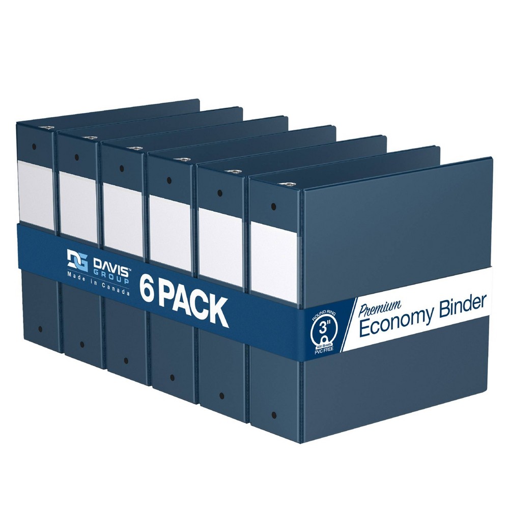 Premium Economy 3" Round Ring Binder 6pk Navy Blue: Davis Group, Hard Cover, 600 Sheet Capacity, 2 Pockets, Polypropylene
