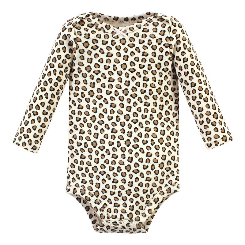 Hudson Baby Infant Girl Cotton Long-Sleeve Bodysuits, Leopard Hearts 3 Pack, 5 of 6