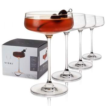 Viski Reserve Julien Coupe Martini Glasses, Unique Cocktail Glasses Crystal Drinkware, 10oz. Stemmed Cocktail Glasses Set of 4