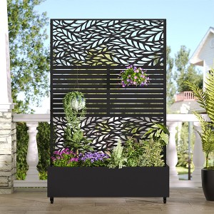 Wooakway 72"H Metal Planter Box with Trellis Raised Garden Bed with Arbor Privacy Screen with Wheels - 1 of 4