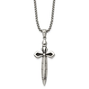 Black Bow Jewelry Stainless Steel Antiqued & Polished Cross Sword Necklace, 24 Inch - 1 of 4