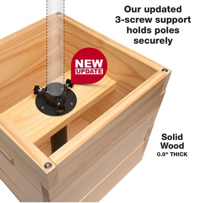 18" Square Natural Wood Outdoor Planter Box with Universal Pole Support