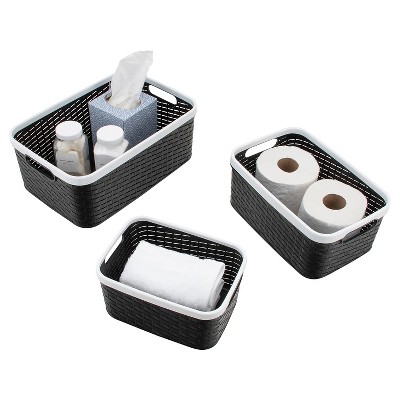 Nantucket Weave Black & White Rim Stackable Storage Bin Set