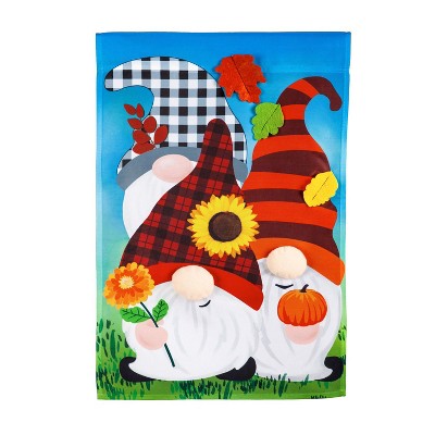 Evergreen Fall Gnome Trio Garden Applique Flag