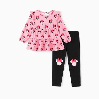 PATPAT Disney Princess Outfits Set for Toddler Girls Ruffle Hem Long-sleeve Tops Stripe Pattern leggings 2PCS