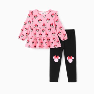 PATPAT Disney Princess Outfits Set for Toddler Girls Ruffle Hem Long-sleeve Tops Stripe Pattern leggings 2PCS - 1 of 4