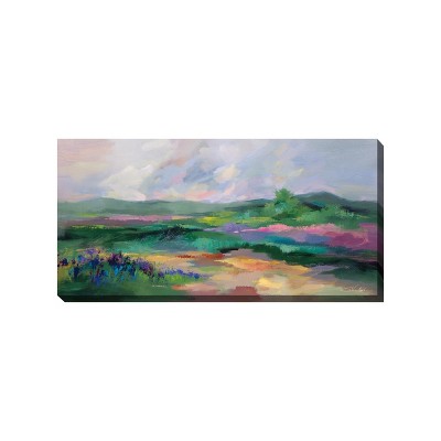 Cottage Garden West of The Wind Spring Summit Green, Pink, Purple 48 x 24 Inch Waterproof Gallery Wrapped Canvas, Outdoor Garden, Yard, Patio All