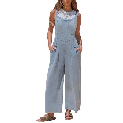 EXLURA Overalls Women Loose Fit Denim Bib Baggy Overall Jumpsuit Straight Wide Leg Adjustable Jean Pants Fashion
