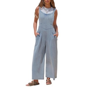 EXLURA Overalls Women Loose Fit Denim Bib Baggy Overall Jumpsuit Straight Wide Leg Adjustable Jean Pants Fashion - 1 of 4