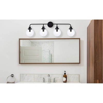 Hanson 4-Light Black and Clear Glass Bath Sconce
