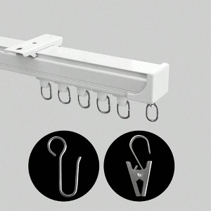 Ceiling Mount Curtain Track Room Divider Privacy Partition Separator White Heavy Duty RV Shower Outdoor Rail Clip Hook Set - 1 of 4