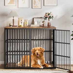 48'' Dog Crate Furniture, 3-in-1 Wooden Dog Kennel with 3 Lockable Doors, Heavy Duty Metal Frame & Sturdy Panels - 1 of 4