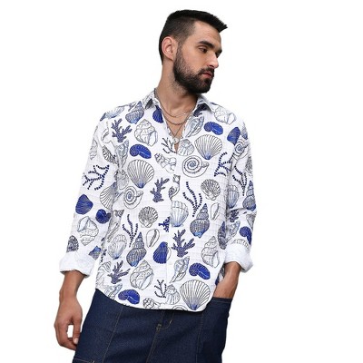 Campus Sutra Men Men's Chalk White:Indigo Blue Seashell Shirt